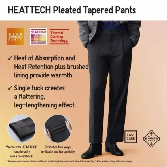 Uniqlo Heattech Pleated Taper Trouser Pants XS - Picture 2 of 8